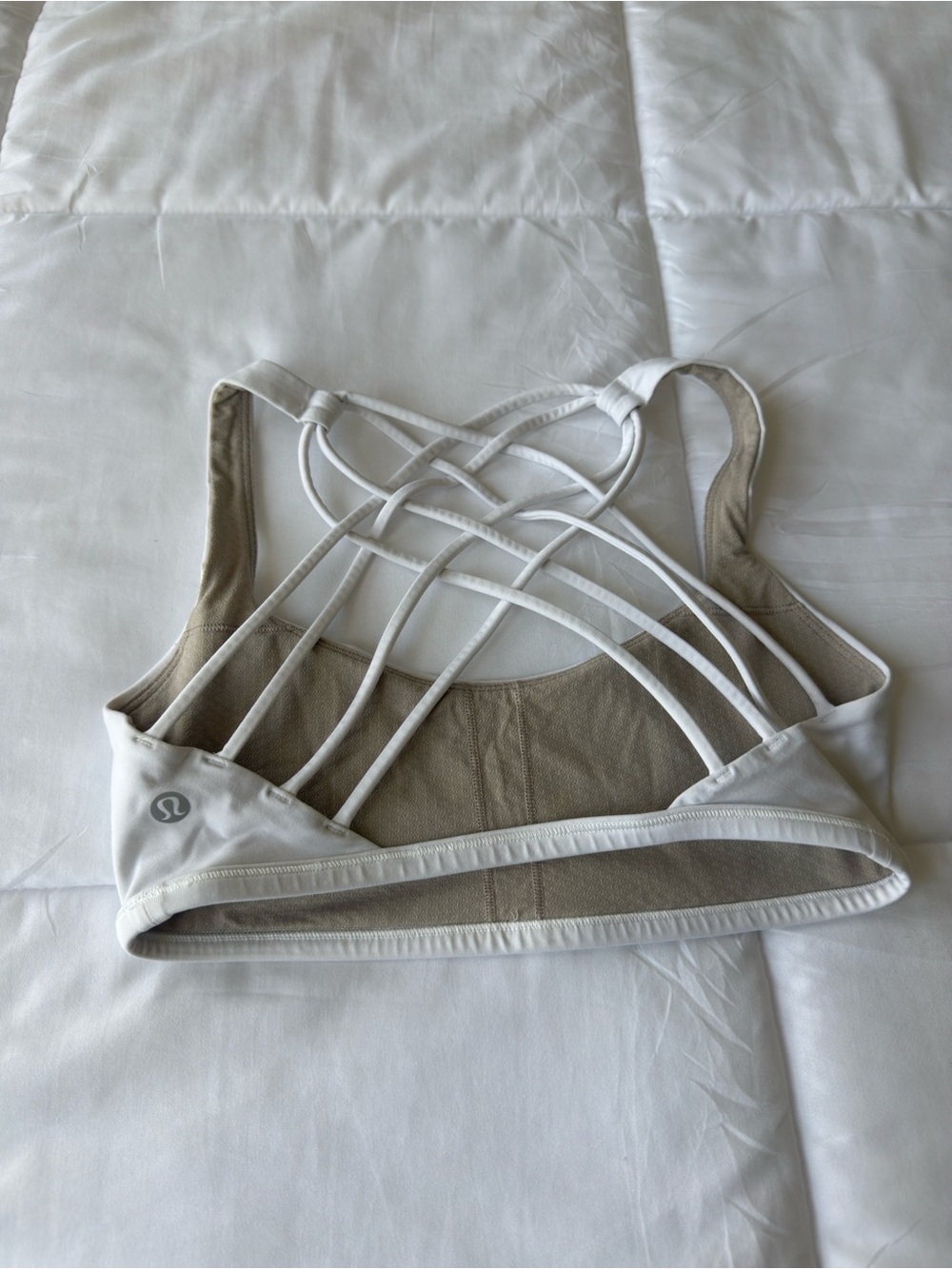 lululemon athletica White and Beige Strappy Back Sports Bra